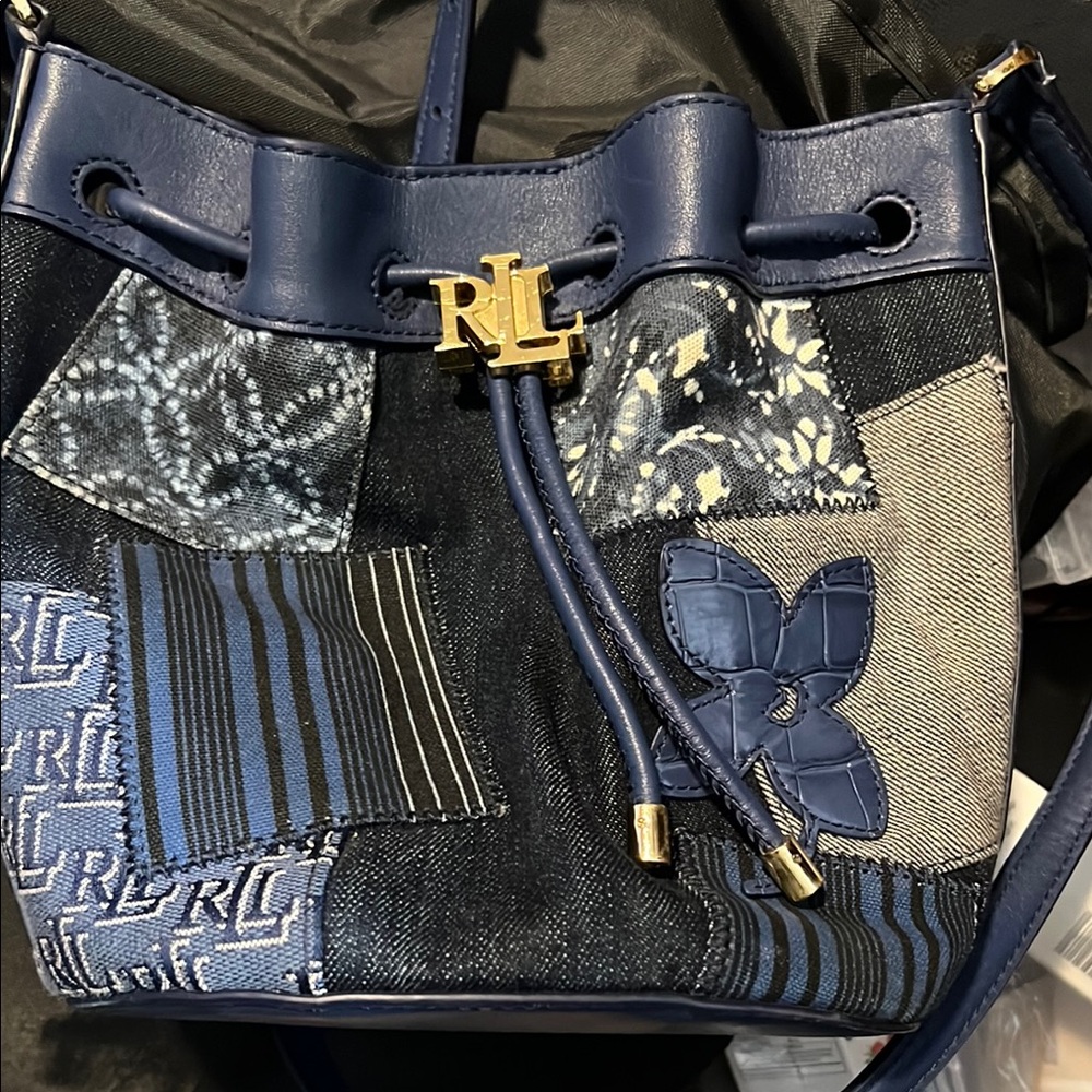 Ralph Lauren Blue Denim Shoulder Bag with Patchwork Design